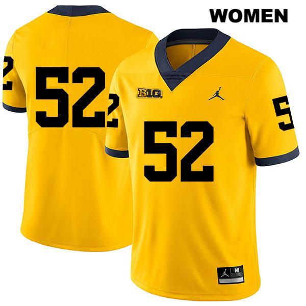 Women's NCAA Michigan Wolverines Karsen Barnhart #52 No Name Yellow Jordan Brand Authentic Stitched Legend Football College Jersey TH25S60RP